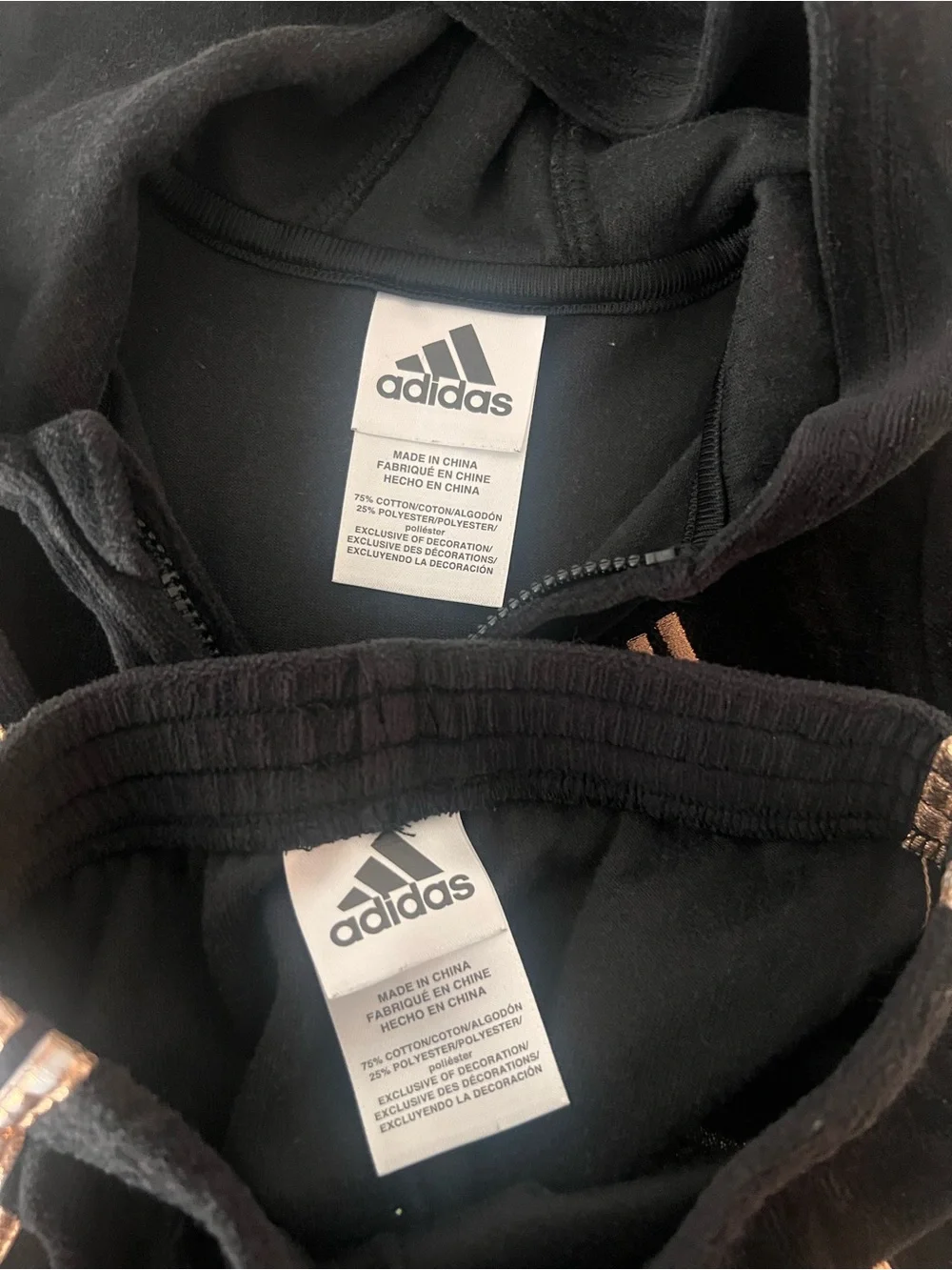 adidas Black Velour Hoodie & Joggers with Gold Trim